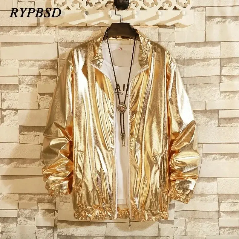 Top Trends: Gold Silver Windbreaker Jacket For Men Brand Solid Autumn Fashion Party Nightclub Hip Hop Streetwear Coat Stage Singer Costume Shoppable Styles