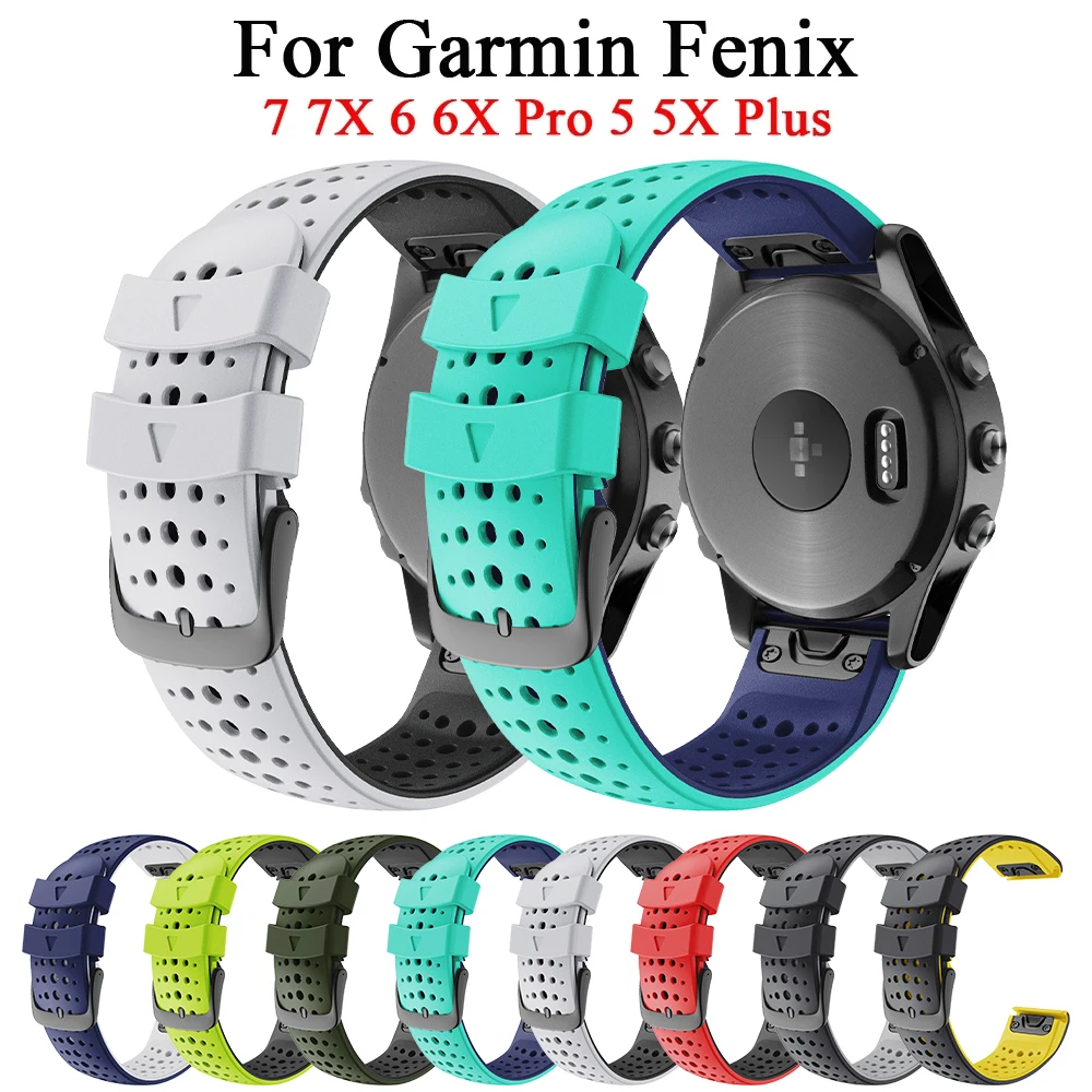 Top Trends: Double Colors Breathable Silicone Watch Band For Garmin Fenix5 5X Plus 6 6X Pro 7 7X 3HR 22 26mm Sport Strap Bracelet Shoppable Styles