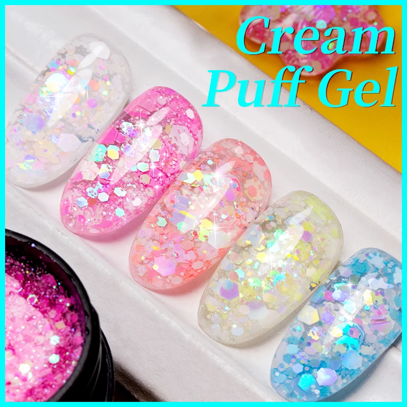 Top Trends: Sparkling Summer Glitter Sequins Gel Nail Polish 5ML Cream Puff Gel Soak Off UV Nail Gel Semi-permanent Varnish For Manicure Shoppable Styles