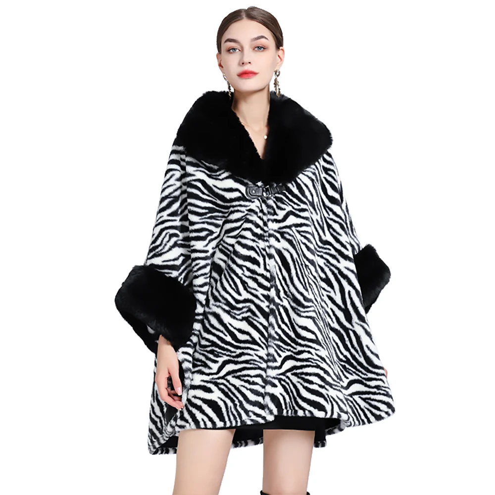 Top Trends: Women Rex Rabbit Faux Fur Shawl Lady Luxury Leopard Overcoat Fall Winter Keep Warm Fleece Lining Wrap Sexy Cloak Zebra Greatcoat Shoppable Styles