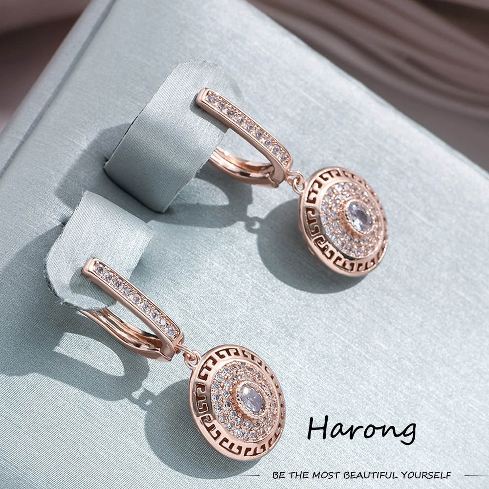 Top Trends: Copper Luxury High-quality Zircon Crystal Drop Earrings Gold Color Hollow Round Fashion Aesthetic Earring For Woman Jewelry Gift Shoppable Styles