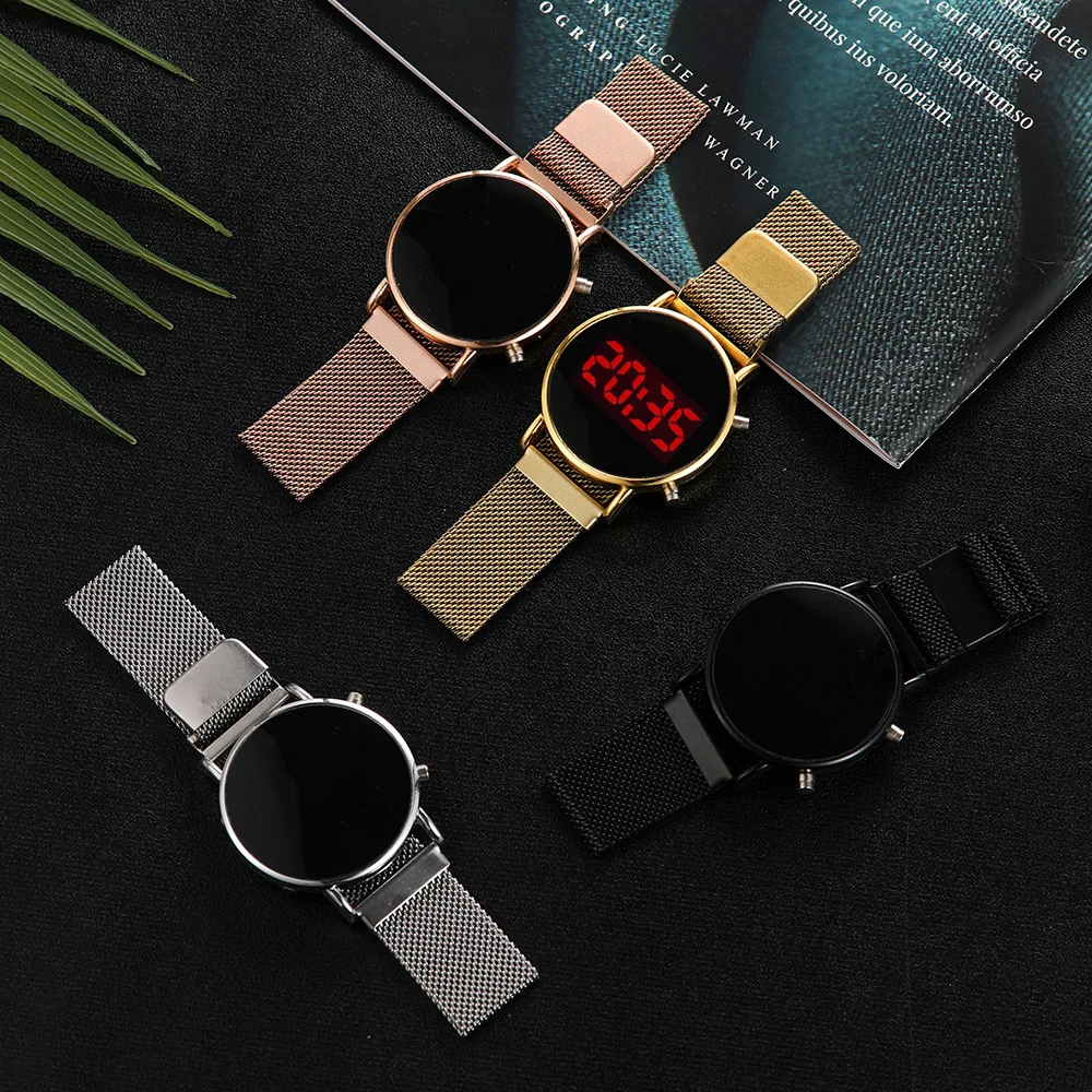 Top Trends: Luxury Rose Gold Digital Red LED Dial Watches For Women Stainless Steel Belt Quartz Watch Ladies Magnet Clock Drop Ship Shoppable Styles