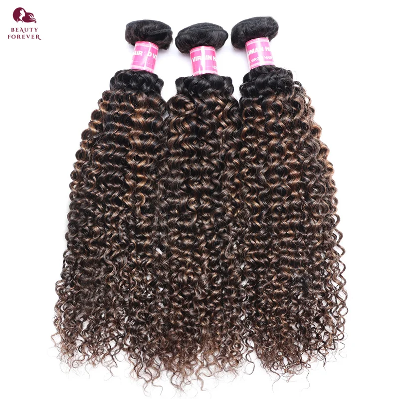 Top Trends: BeautyForever Highlight Brown Curly Human Hair Bundles 12A Thick End Colored Brazilian Jerry Curly Remy Hair Weaves 3 / 4 Pcs / Lot Shoppable Styles