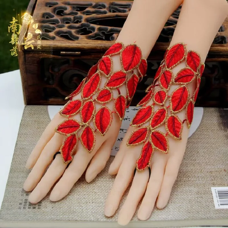 Top Trends: Vintage Women Fingerless Leaf Embroidered Gloves Half Finger Gloves For Girls Wedding Gloves For Bride Fingerless Shoppable Styles