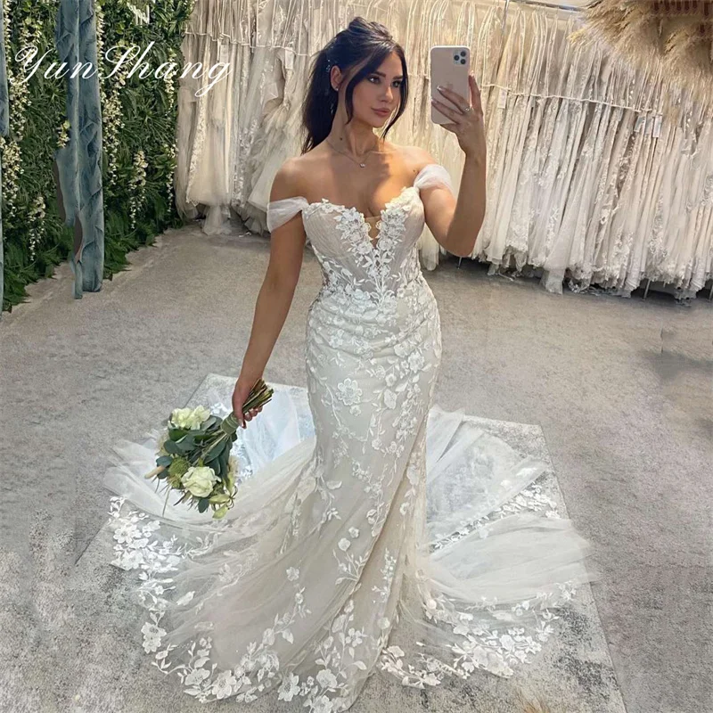 Top Trends: Yunshang Elegant Mermaid Wedding Dresses Women Open Back Sweetheart Off The Shoulder Bridal Gowns Sweep Train Vestidos De Novia Shoppable Styles