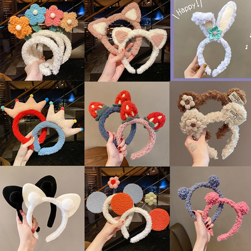 Top Trends: Cute Flower Lamb Wool Hairbands Kids Lovely Rabbit Bear Animal Ear Headband Cosplay Ornament Hoops Band Fashion Hair Accessories Shoppable Styles