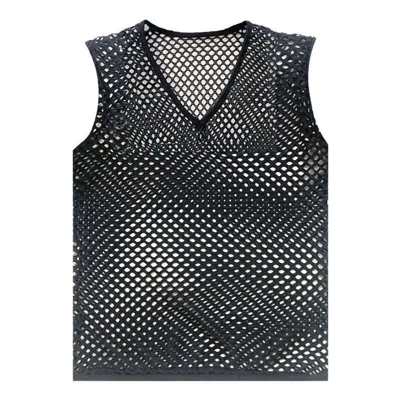 Top Trends: Tops 2023 Summer Fashion New Man Sling Round Neck Sleeveless Breathable Mesh Men's Clothing Hollow Loose Tank Tops Shoppable Styles - Image 4