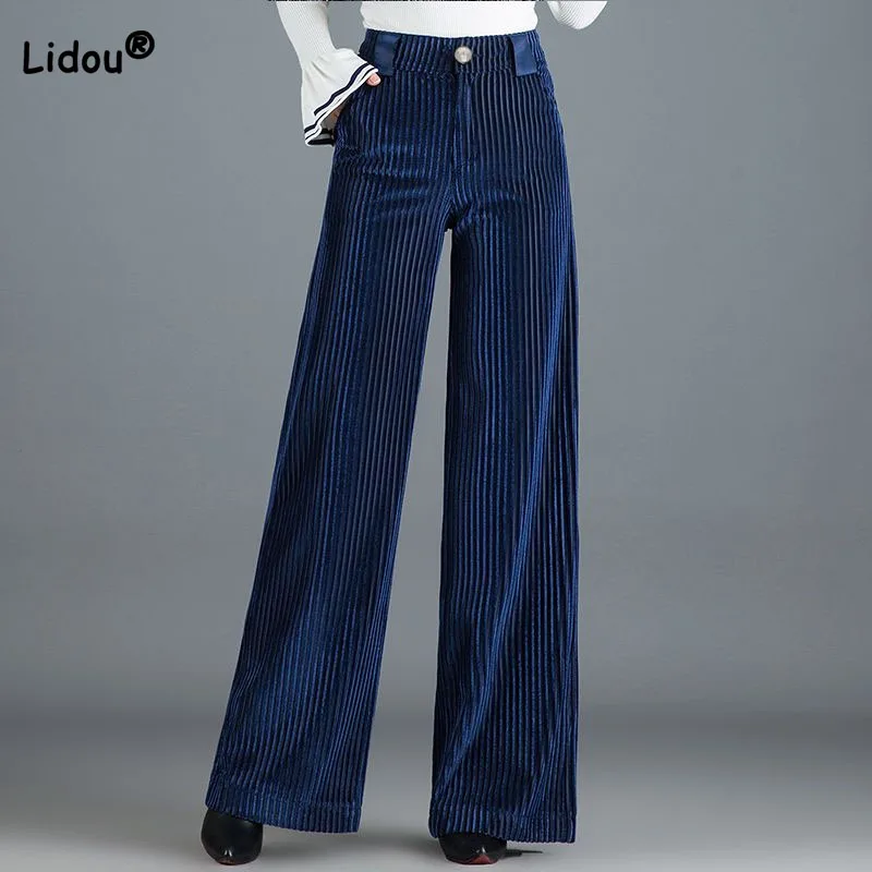 Top Trends: Women&#039;s Fashion Thick High Waist Wide Leg Pants Autumn Winter Casual Commute Pockets Spliced Solid Trousers Female Clothing Shoppable Styles