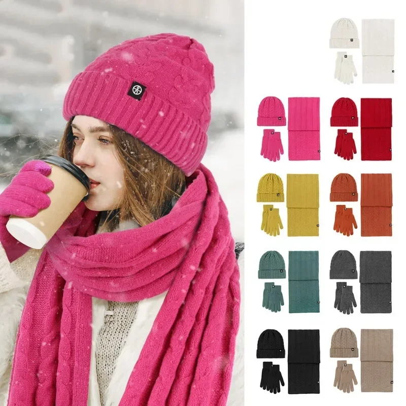 Top Trends: Women Winter Hat And Scarf Gloves Set Warm Knitted Beanie Bonnets 180cm Long Neck Scarf Velvet Touchscreen Gloves Gorros Cap Set Shoppable Styles