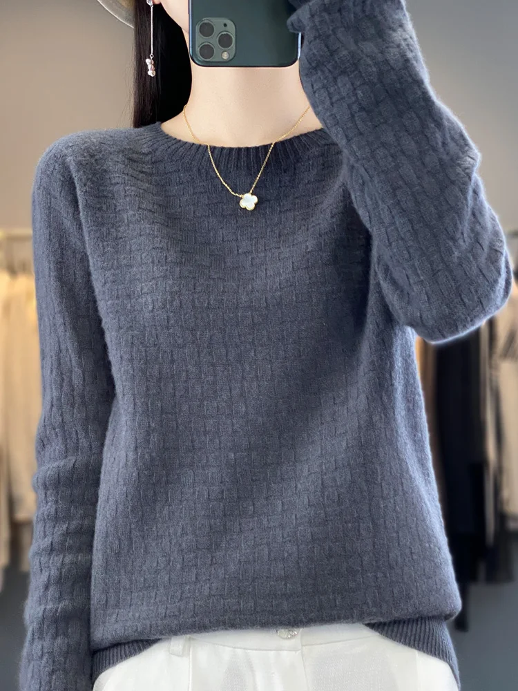 Top Trends: High Quality Waffle Spring Autumn Winter European Style Women Fashion Pullovers Knitted Cashmere 100 Merino Wool Sweater Shoppable Styles