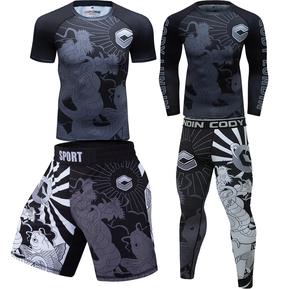 Top Trends: Rashguard MMA Compression T-shirt+ Pant Sport Suits Kickboxing Muay Thai Shorts Bjj Jiu Jitsu Shirt Training Boxing Clothing Sets Shoppable Styles