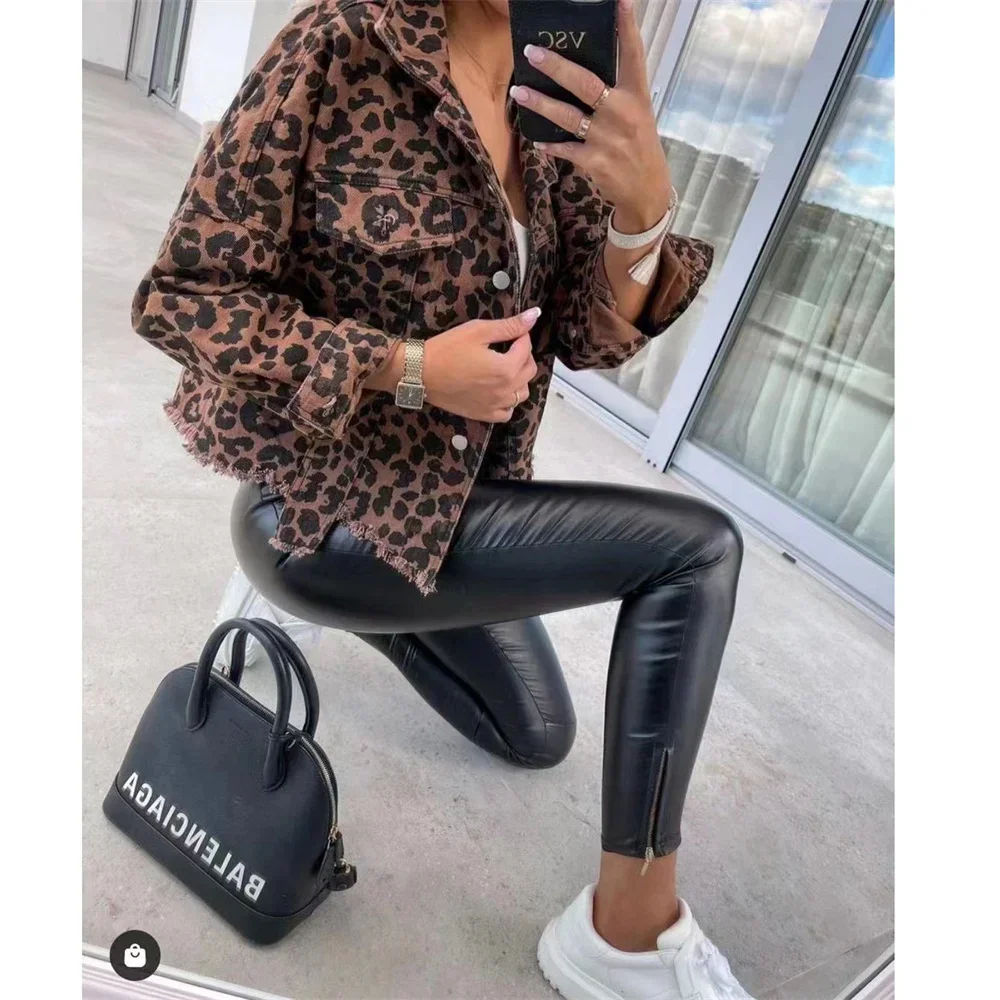 Top Trends: Vintage Jackets For Women 2024 New Leopard Demin Jacket Trendy Loose Long Sleeve Slim Winter Jacket Women Boyfriend Coats Shoppable Styles - Image 4