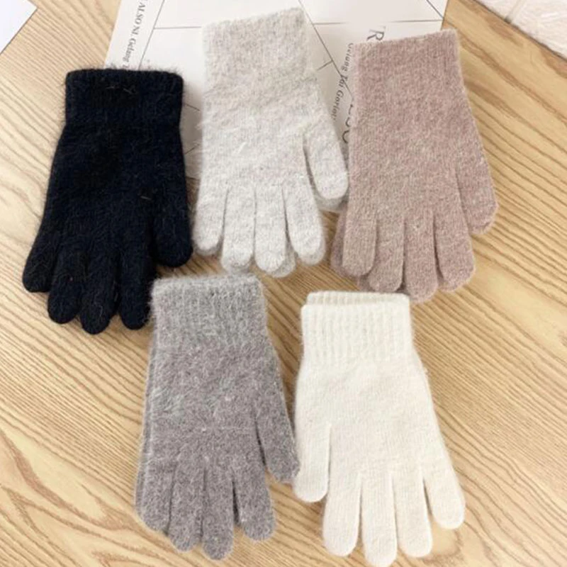 Top Trends: Winter Imitation Cashmere Knitted Mittens Soild Color Keep Warm Full Fingers Gloves Soft Guantes Men Women Thick Wool Gloves Shoppable Styles