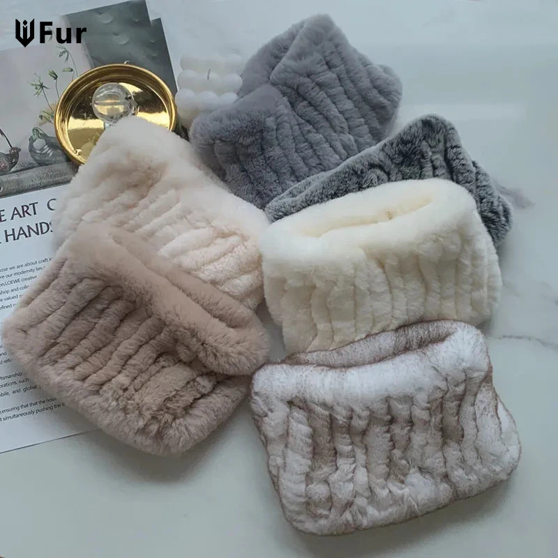 Top Trends: Hot Sale Brand Women Real Rex Rabbit Fur Scarf Girls Warm Soft Knitted Good Elastic Rabbit Fur Headband Natural Fur Ring Scarves Shoppable Styles