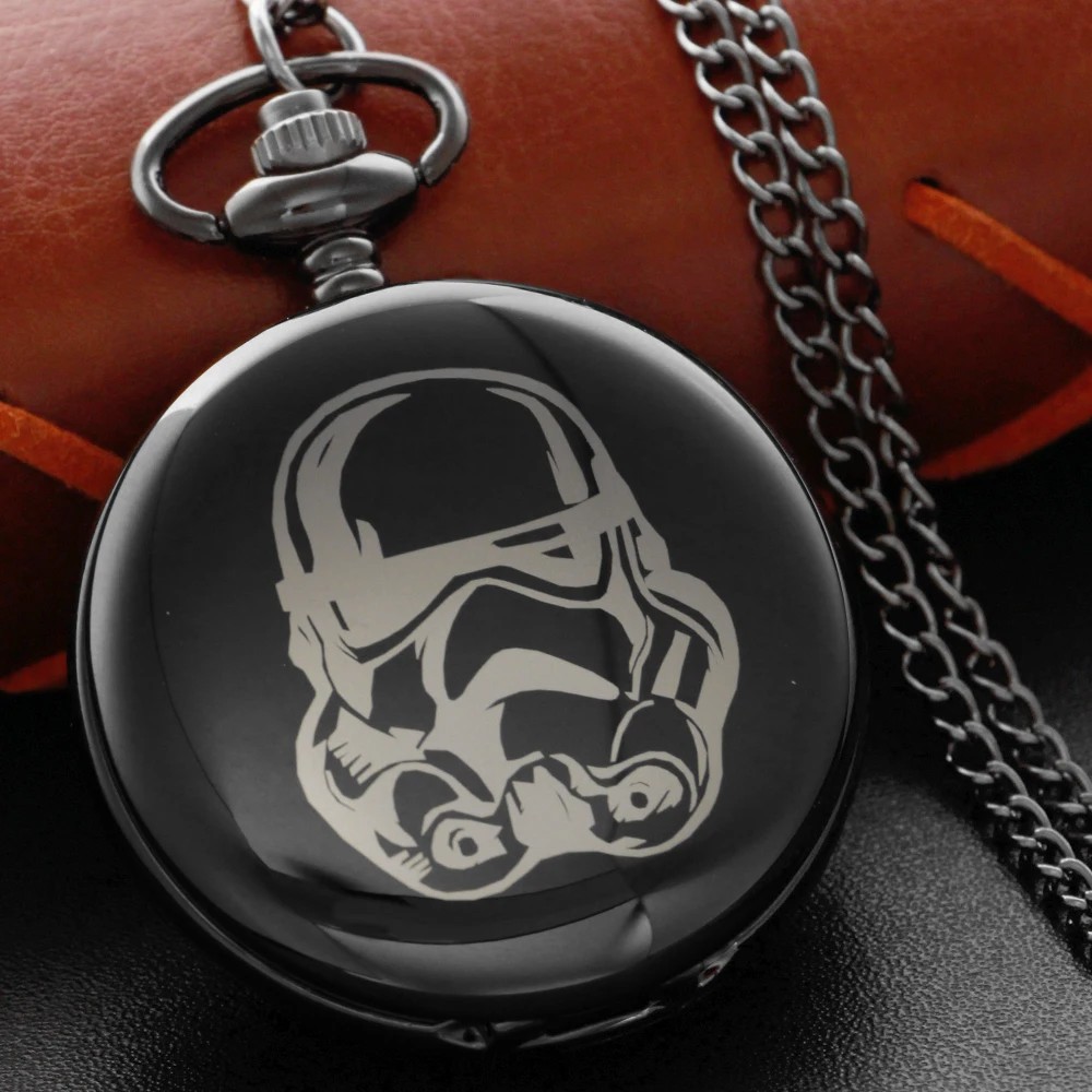 Top Trends: Black Smooth Villain Soldier Head Necklace Quartz Pocket Watch Steampunk Old Fashion Chain Pendant Pocket Watch Gift Jfc068 Shoppable Styles