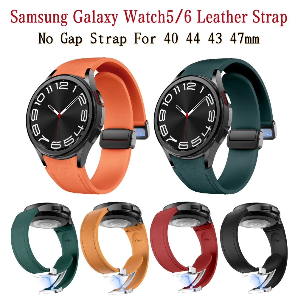 Top Trends: Samsung No Gaps Quick Fit Leather Strap Watch4 / 5 / 6 40 44mm Band Galaxy Watch6 Classic 43 47mm Sport Wristband Belt Shoppable Styles