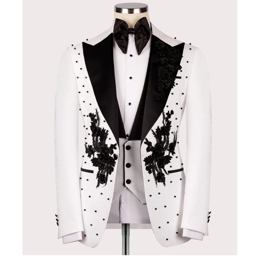 Top Trends: Men&#039;s Suits Tailored 3 Pieces Blazer Vest Pants One Button Peaked Lapel Appliques Beads Work Wear Plus Size Tuxedo Custom Made Shoppable Styles