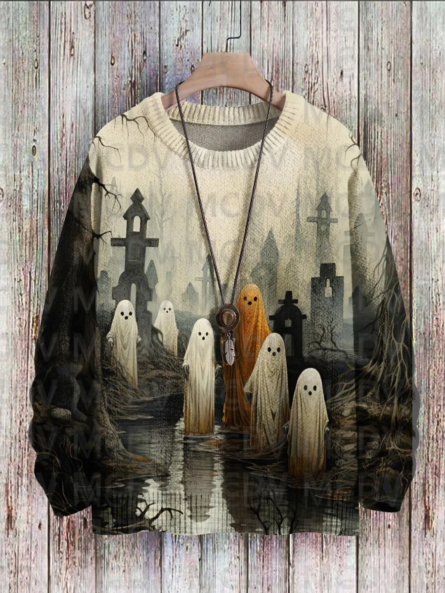 Top Trends: Halloween Graveyard Ghost Vintage Art Vibe Print Sweater Shoppable Styles