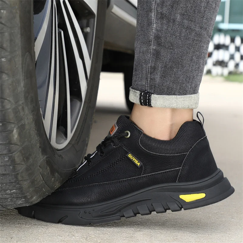 Top Trends: Black Leather Work Safety Shoes Waterproof Indestructible Steel Toe Cap Labor Shoes For Men Breathable Anti Smashing Sneakers Shoppable Styles - Image 3