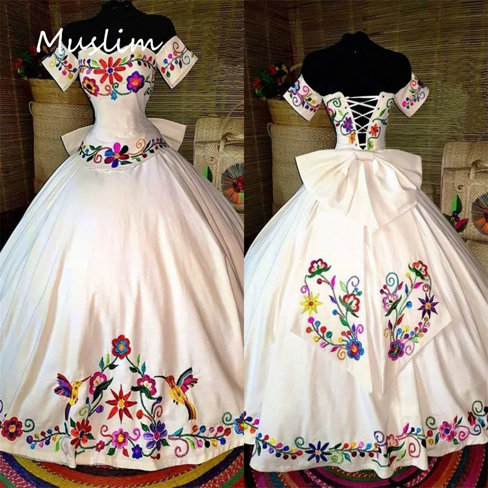 Top Trends: Charro Xv Sweet 15 Dress Vestido De 15 Quinceañeras With Colorful Embroidery White Ball Gown Mexican Prom Dresses Lace Up Gowns Shoppable Styles