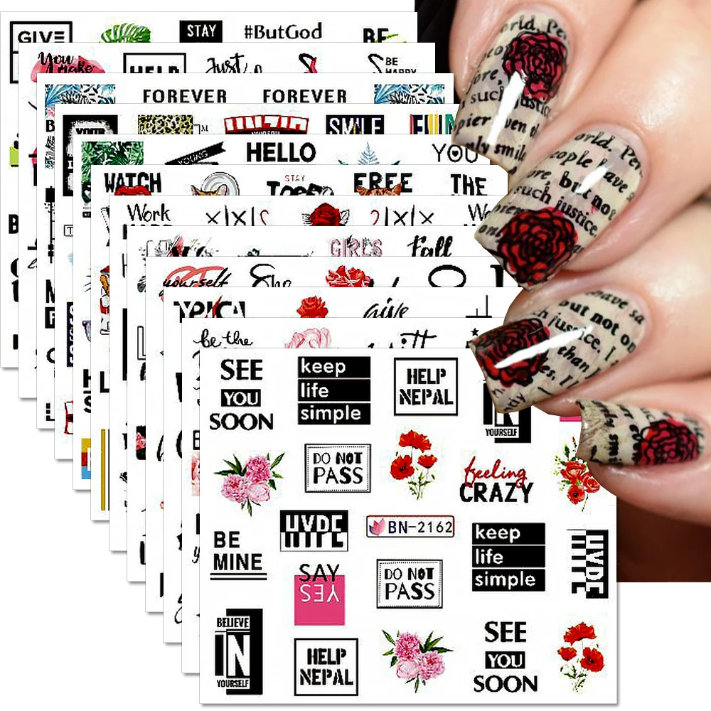 Top Trends: 12 Pieces Geometry Lines Flower Leaf Nail Stickers Graffiti Leaves Abstract Face Pattern Nail Decals Slider Manicure Decorative Shoppable Styles - Image 4