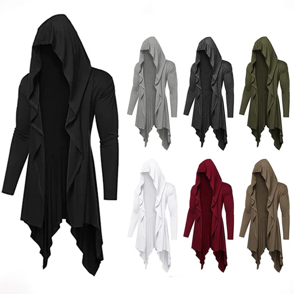 Top Trends: Men's Mid-century Composite Long Hooded Cardigan With Ruffled Horn Collar Draping Cape Coat With Pockets Hip Hop Y2k Shoppable Styles