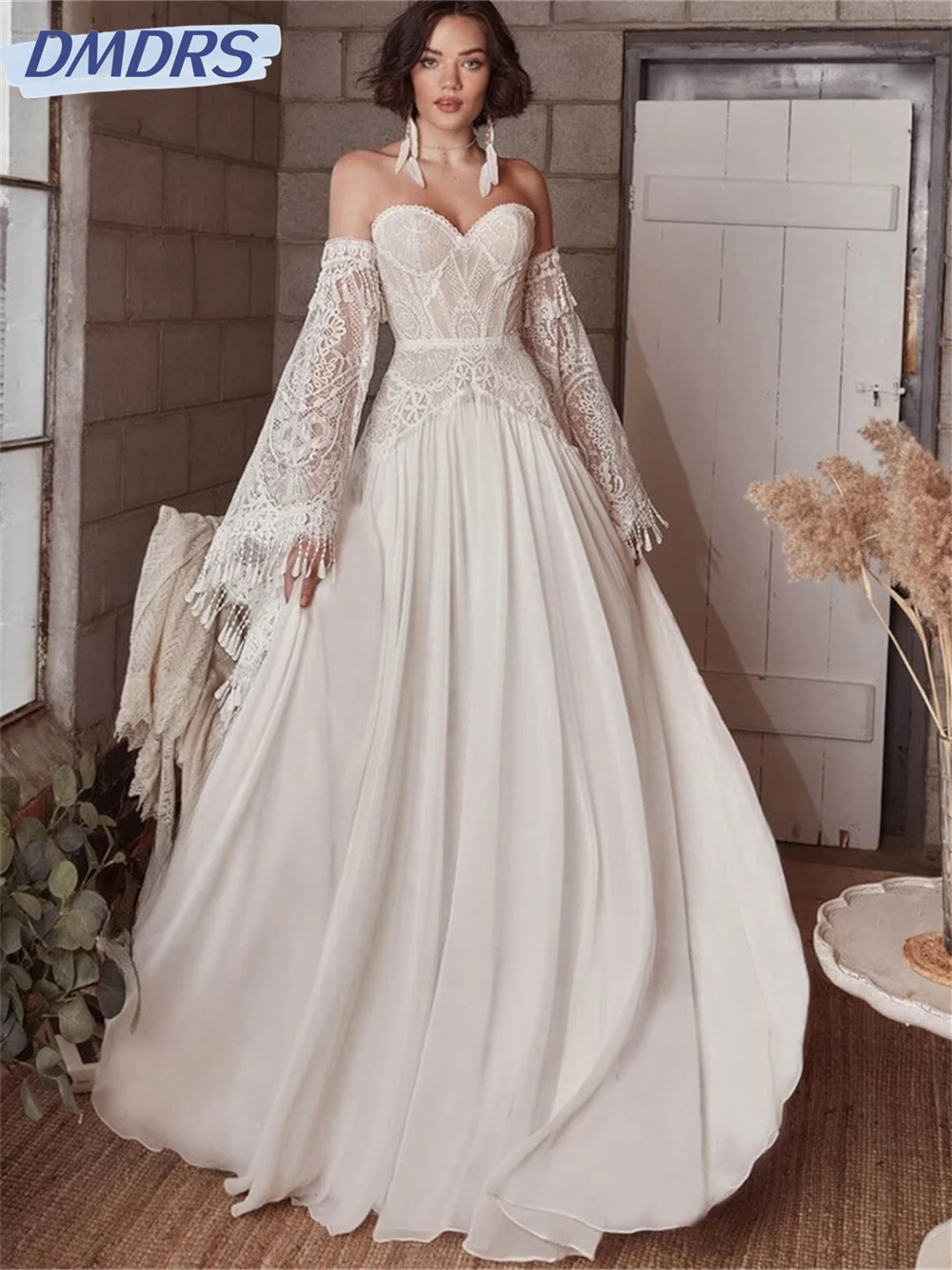 Top Trends: Charming Lace Boho Wedding Dress2024 Charming A-Line Bridal Gown Classic Long Sleeve Floor-Length Bride Robe Vestidos De Novia Shoppable Styles