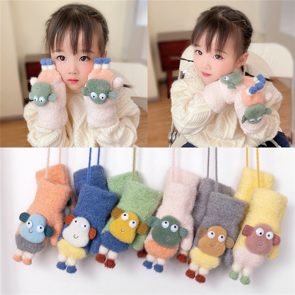 Top Trends: 3-7 Year-old Children Lovely Autumn And Winter 2 Warm Bag Finger Plus Fleece Thickened Hanging Gloves JT-18 Shoppable Styles