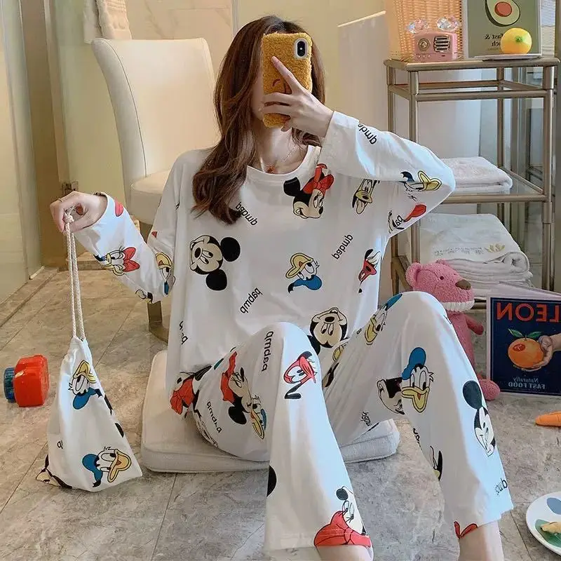 Top Trends: Cartoon Mickey And Minnie Print Girls Long Sleeve Pajamas Spring Autumn Pajamas Ladies Pajamas Cute Pattern Homewear Set Shoppable Styles