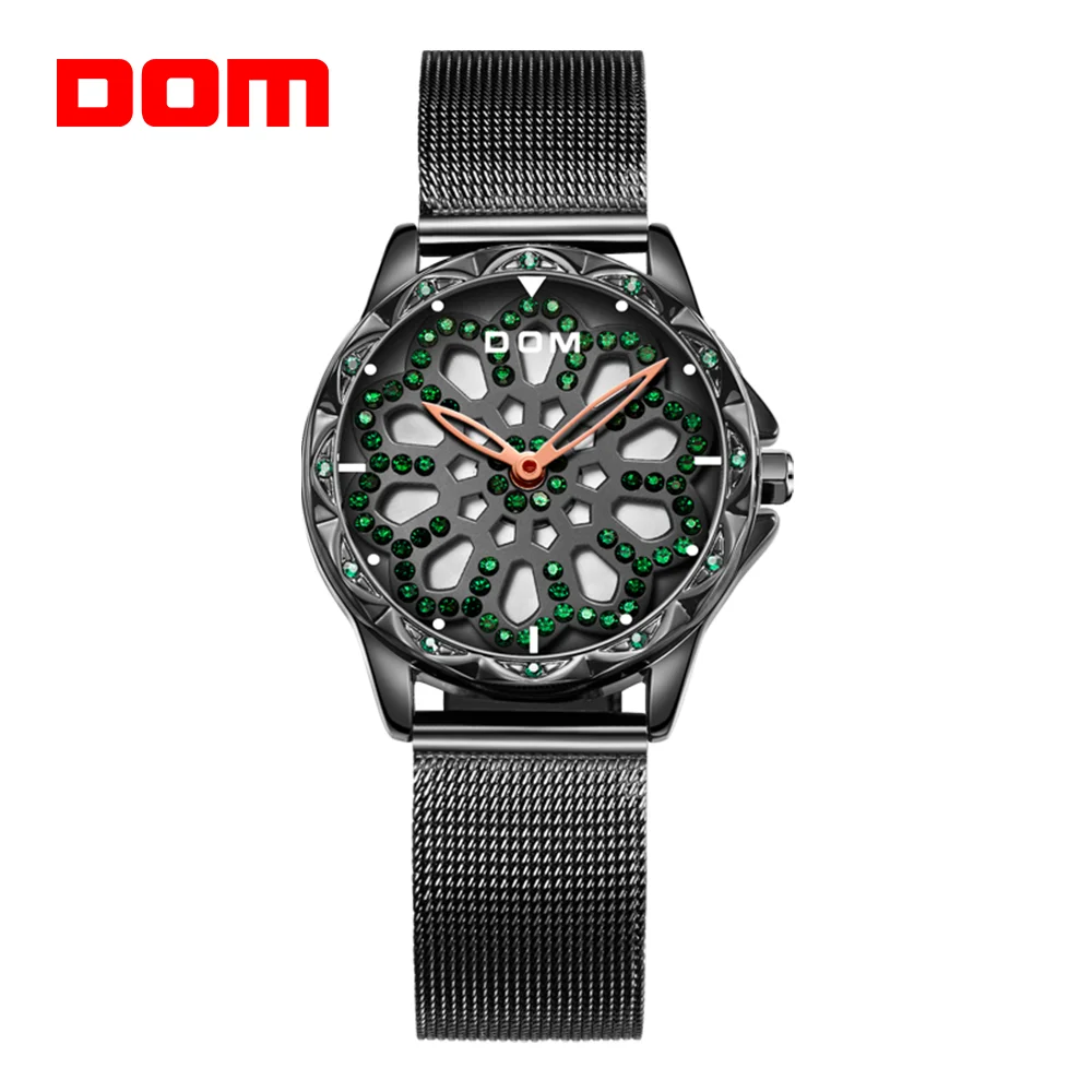 Top Trends: DOM Brand Luxury Women Quartz Watches Fashion Casual Flower Female Wristwatch Waterproof Black Watch Reloj Mujer G-1257BK-1MS Shoppable Styles