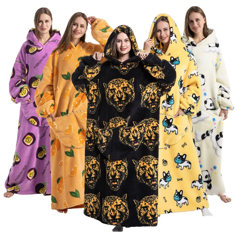 Top Trends: Women Men Wearable Blanket Hoodie Adult's Winter Home Wear Thick Loungewear Plush Flannel Pajamas Shoppable Styles