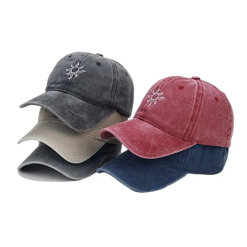 Top Trends: Retro Sun Embroidery Baseball Caps Spring Summer Men Women Washed Cotton Adjustable Casual Sun Hat Streetwear Hip Hop Caps Shoppable Styles