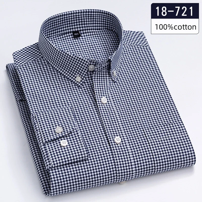 Top Trends: New In Shirt Hight-qulity100% Cotton Long-sleeve Shirts For Men Slim Fit Casual Soft Plaid Tops Sligle Pocket Houndstooth Clothes Shoppable Styles