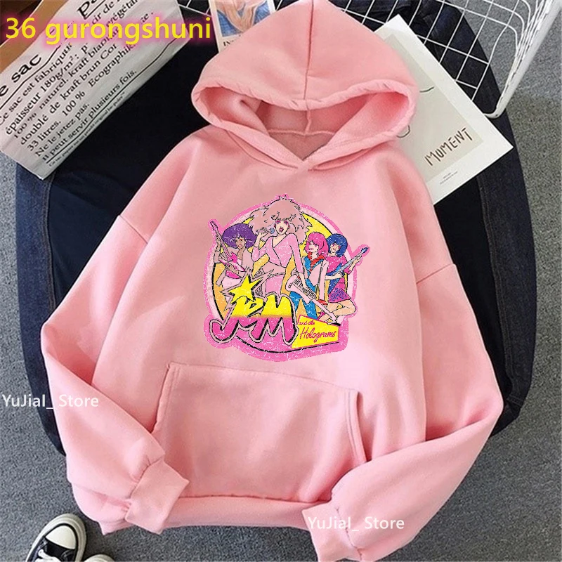 Top Trends: 2022 Hot Sale Jem And The Holograms Print Cap Hoodies Women'S Clothing Funny Fashion Hip Hop Sweatshirt Femme Harajuku Coat Shoppable Styles