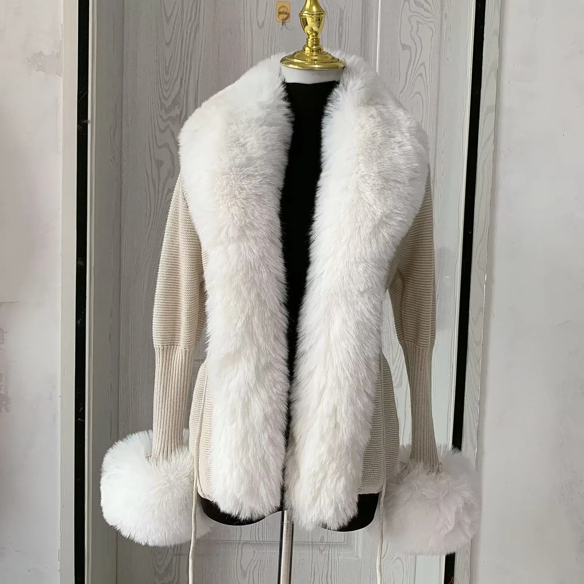 Top Trends: Women Faux Fur Knitted Cardigan With Fox Whole Fur Collar Autumn-winter Luxury Faux Fox Fur Cardigan Fashion Sexy Artificial Fur Shoppable Styles - Image 6