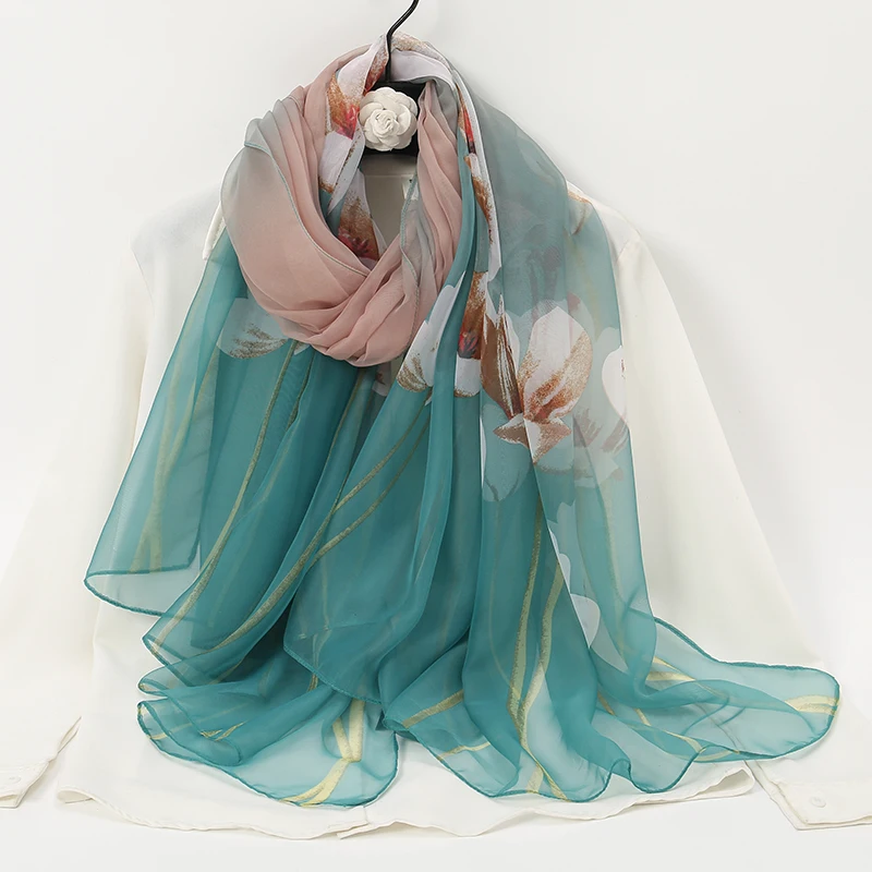 Top Trends: Lightweight Through Silk Scarf Women Foulard Thin Stoles Beach Travel Tippet Floral Long Veil Luxury Scarves Soft Premium Pareos Shoppable Styles