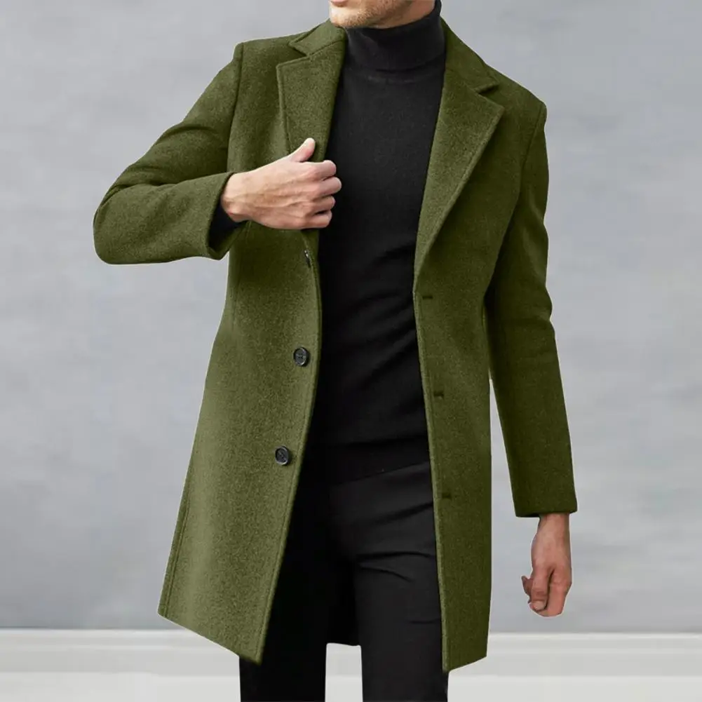 Top Trends: Men Slim Fit Overcoat Stylish Men's Wool Overcoat Lapel Single Breasted Mid-length Suit Coat With Side Pockets Solid Color Shoppable Styles