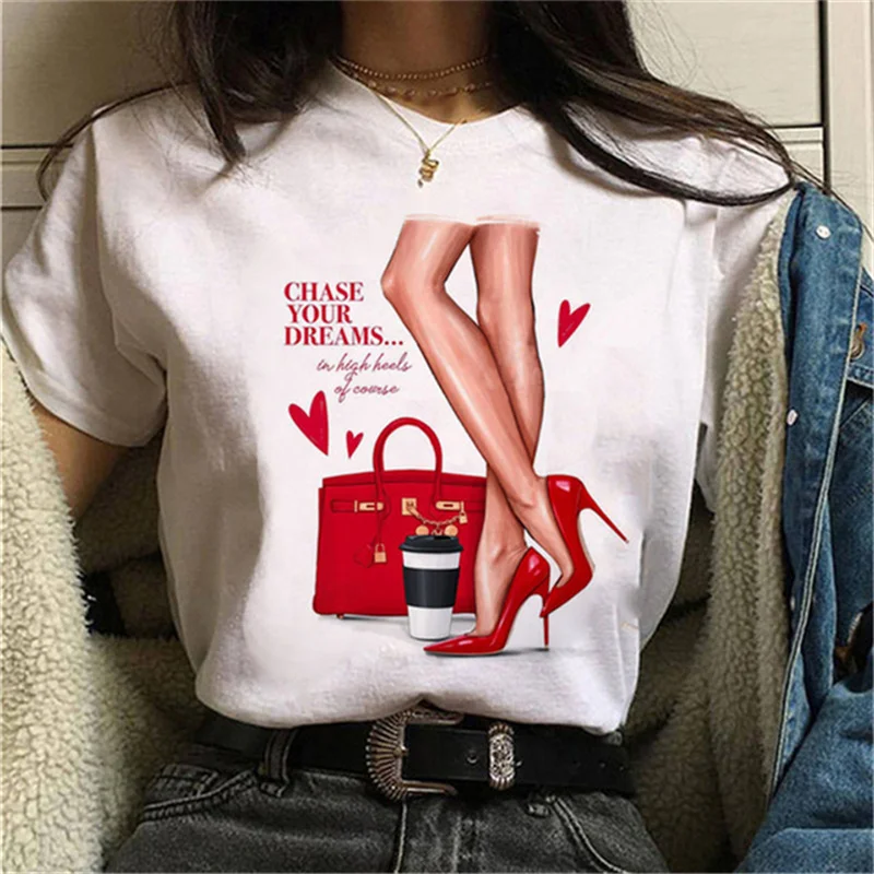 Top Trends: Luxury Fashion High Heels Shoes Print Women T Shirt Summer Funny 90s Hip Hop Punk T Shirt Hipster Streetwear T-shirt Clothes Shoppable Styles