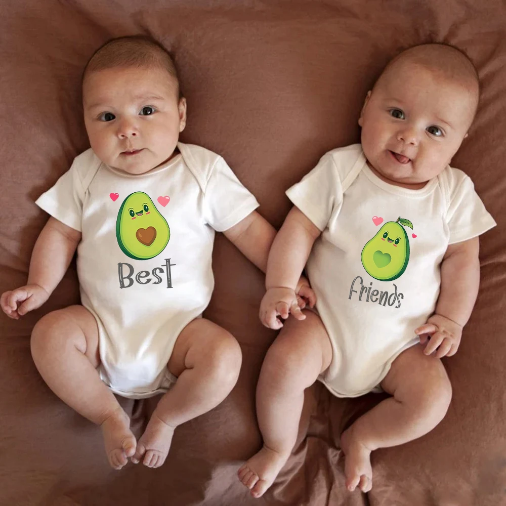 Top Trends: Best Friends Avocado Cartoon Twin Baby Boys Girls Clothes Cute Romper Fashion Harajuku Cotton Newborn Onesies Ropa De Bebe Shoppable Styles