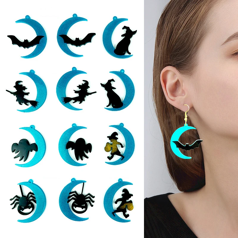 Top Trends: Halloween Moon Witch Earrings Crystal Epoxy Resin Mold Ghost Spider Bat Pendant Silicone Mould DIY Jewelry Casting Tool Shoppable Styles