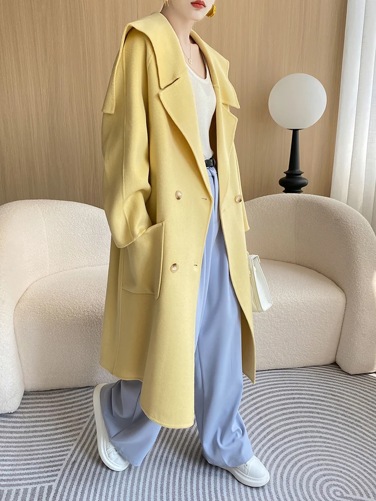 Top Trends: High-End Beautiful Women's Coat Autumn And Winter Long 100% Pure Wool Dovetail Collar Trendy Coat Fashionable All-Match Loose Top Shoppable Styles