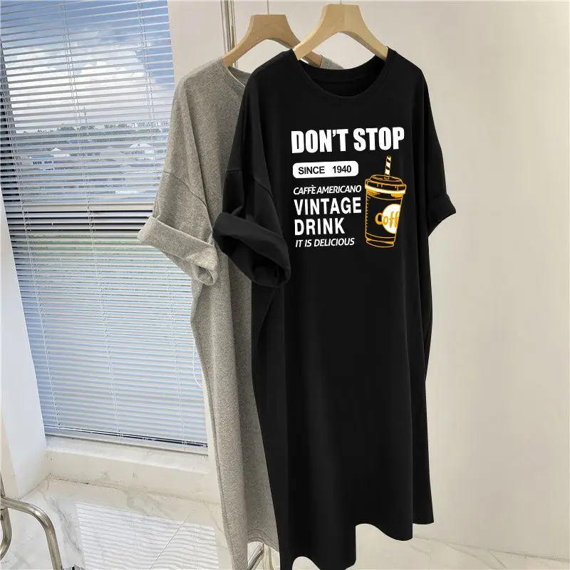 Top Trends: Women Tunics Summer Oversized Loose Simple Coffee Cup Printing Basic Over Knee Long T-shirt Shoppable Styles - Image 3