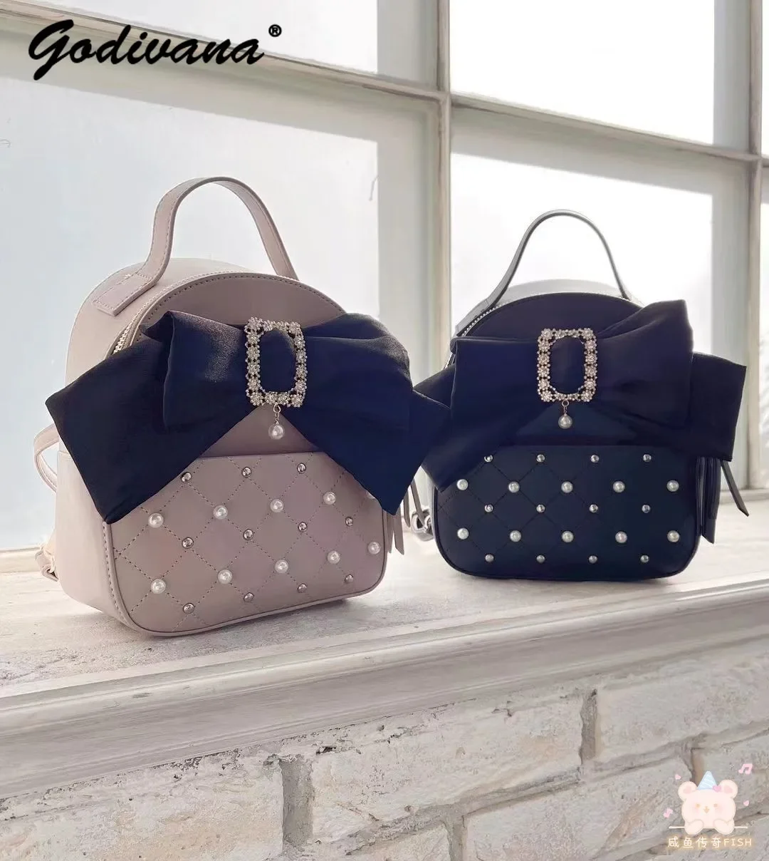 Top Trends: Japanese Rojita Rhinestone Bowknot Shoulder Bag Student Girls Pearl Bow Mine Mass-Produced Backpack Cute Leather Bags Shoppable Styles