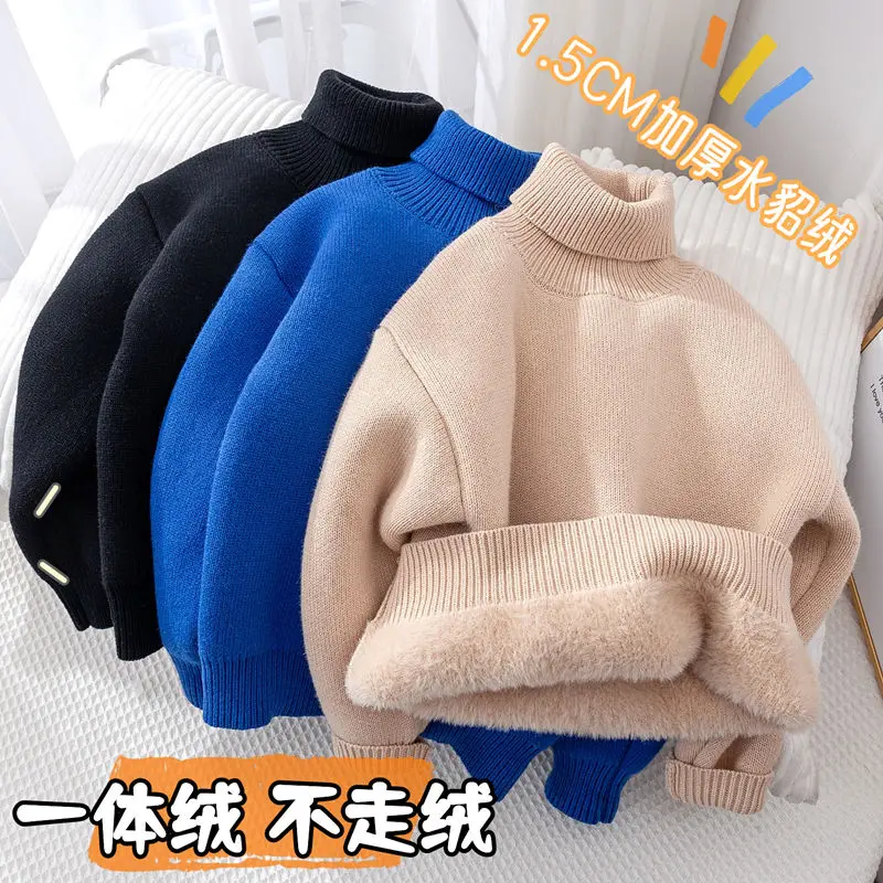 Top Trends: Children's Bottoming Shirt Autumn And Winter New Single-Layer Fleece-Lined Thick Sweater Turtleneck Pullover Thermal Clothes Shoppable Styles