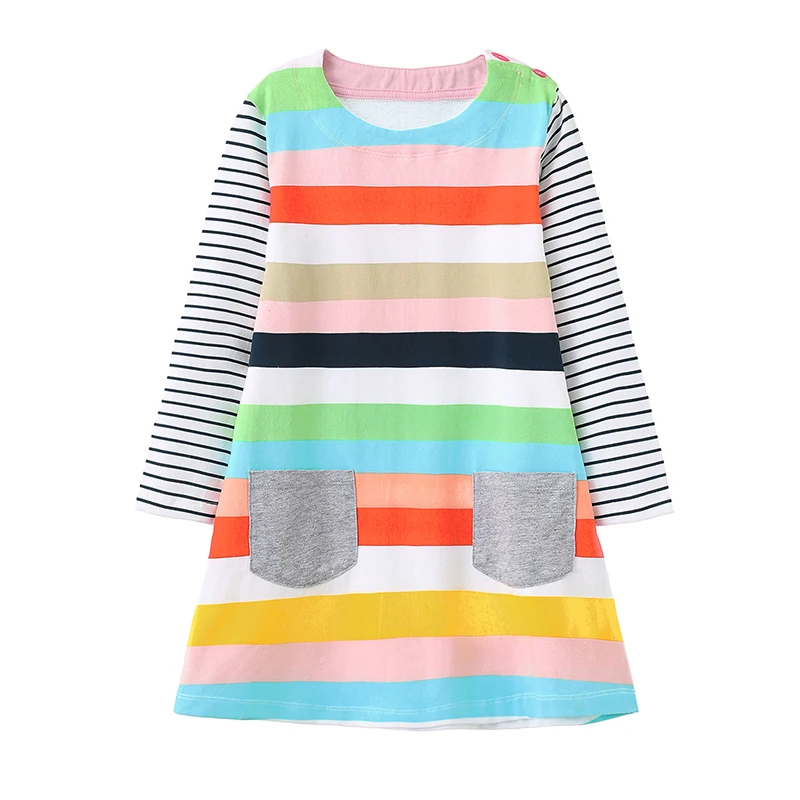 Top Trends: Jumping Meters 4-10T New Arrival Children&#039;s Princess Girls Dresses Pockets Striped Autumn Spring Long Sleeve Frocks Baby Dress Shoppable Styles