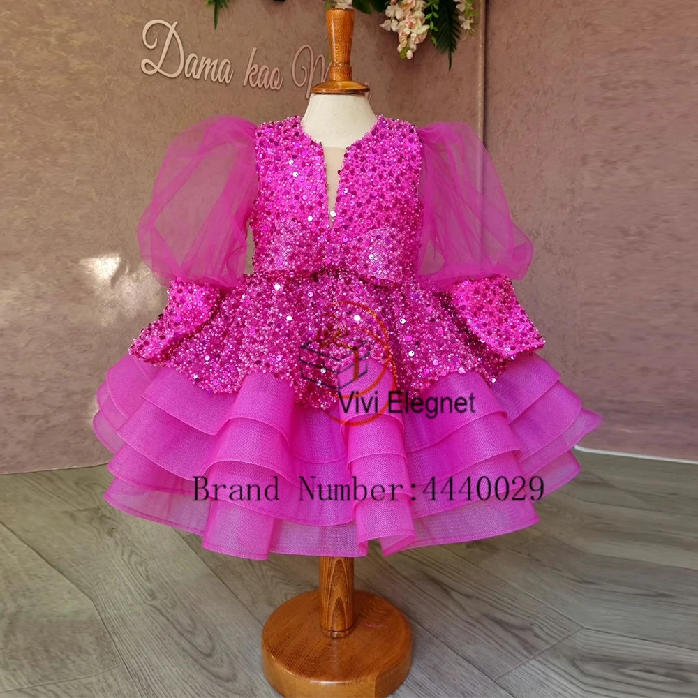 Top Trends: Charming Full Sleeve Flower Girls Dresses Tiered 2023 Real Picture Zipper Back Christmas Gowns Summer Sequined فلور فتاة اللباس Shoppable Styles