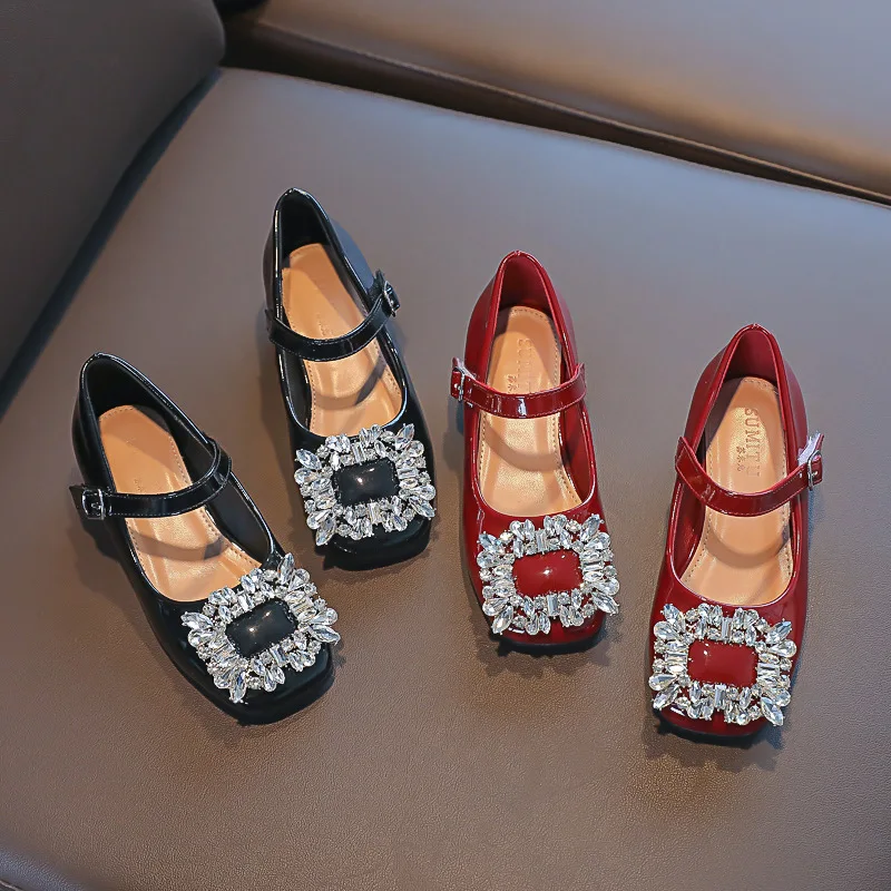 Top Trends: Kids Shoes Spring Fashion Princess Dress Shoes Baby Girls Flats Patent Brand Mary Jane Rhinestone Middle Heel Red Soft Sole Shoppable Styles - Image 3