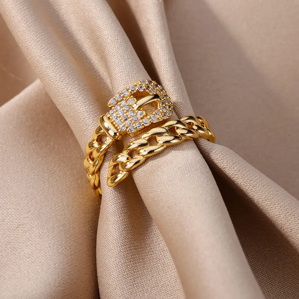 Top Trends: Belt Chain Rings For Women Men Gold Plated Stainless Steel Ring 2024 Trend Luxury Korean Fashion Aesthetic Jewelry Anillos Mujer Shoppable Styles - Image 3