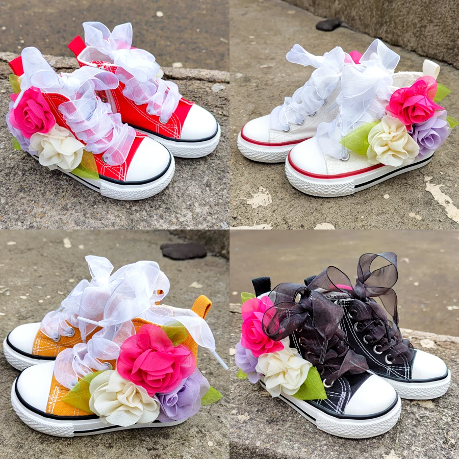 Top Trends: Four Season 1-6T Children DIY Flowers Vulcanized Shoes 6-12M Baby Girls Hand-Made Designer Floral Canvas Shoes For Kids Shoppable Styles - Image 4