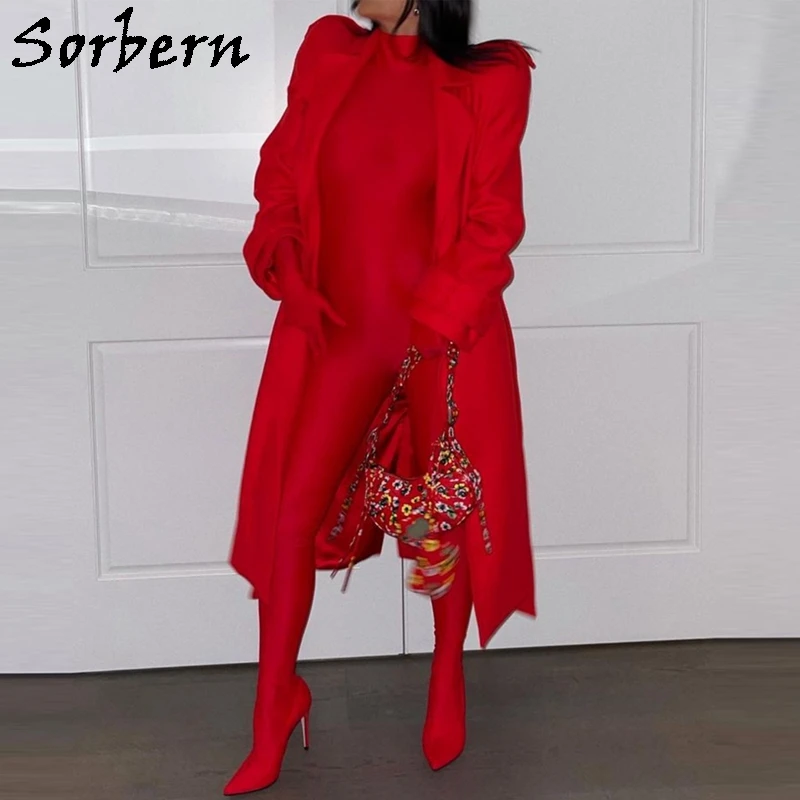 Top Trends: Sorbern Red Strechy Body Suit Long Gloves High Neck Stilettos Catsuit Custom To Body Pointed Toe Legging Boot 5 Figners Gloves Shoppable Styles